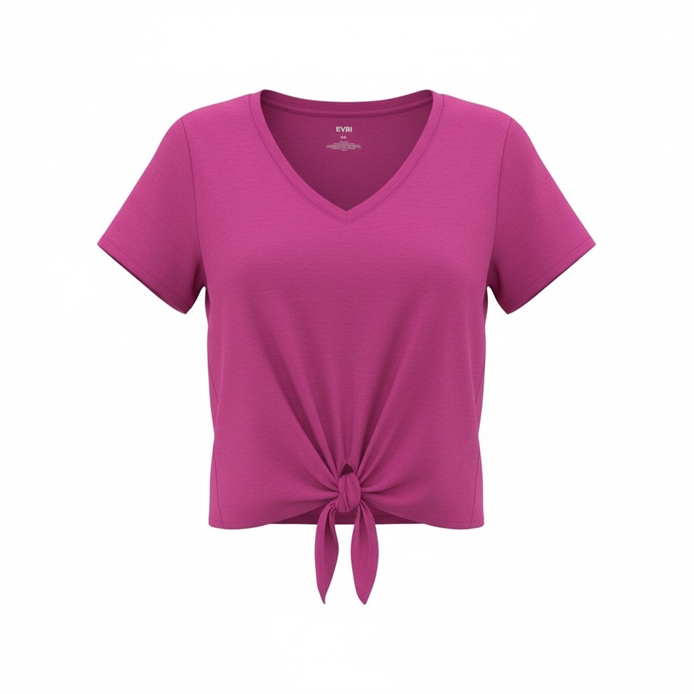 EVRI Magenta V-Neck Tie-Front Short Sleeve Top
